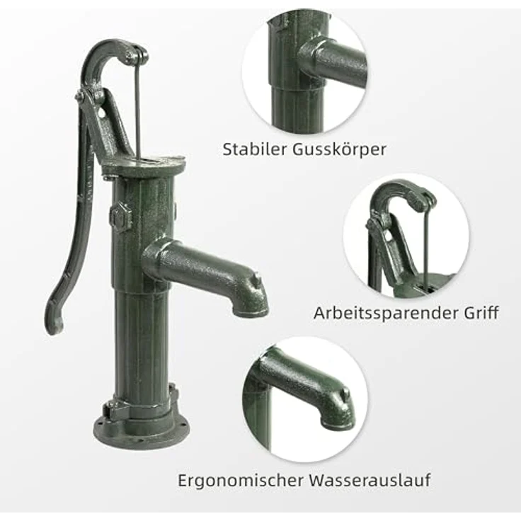 Ribelli Schwengelpumpe Typ 75, manuelle Wasserpumpe in grün mit max. Förderhöhe von 8 m, energiesparend und nostalgisch – Bild 3