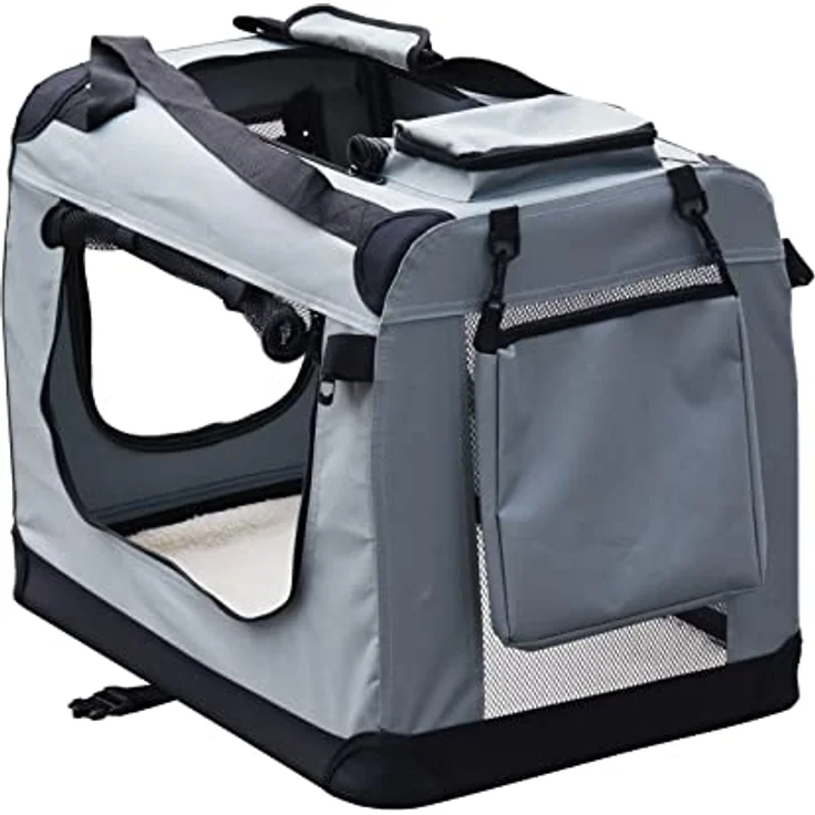 Fudajo Faltbare Transportbox für Hunde, Katzen XXL (90x63x63cm), robust, leicht, sicher, mit Tragegriff und Decke, Grau – Bild 3