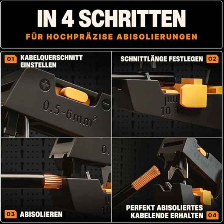 BAURIX® AKURA Abisolierzange automatisch, Abisolierwerkzeug mit integriertem Kabelschneider für Kabel 0,5–6 mm², ergonomisches Design, für Elektroinstallation und DIY – Bild 4