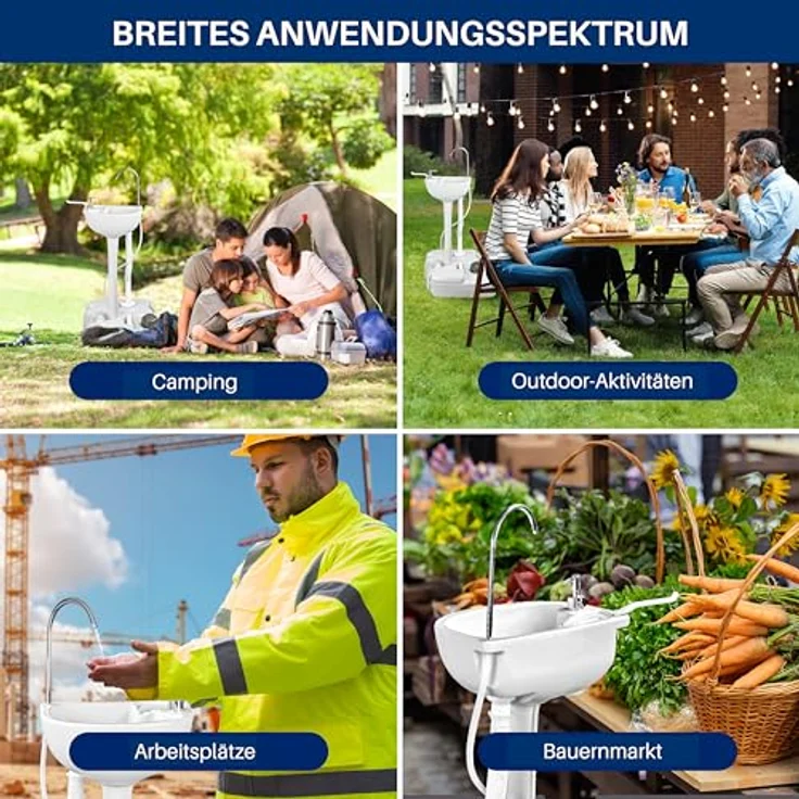 SereneLife Mobiles Camping Waschbecken - Tragbar mit 17L Wassertank & 24L Abwassertank, Fußpumpe, Handtuchhalter, Edelstahl-Wasserhahn, 3L Seifenspender, Räder - für Garten - Hochdichtes Polyethylen – Bild 5