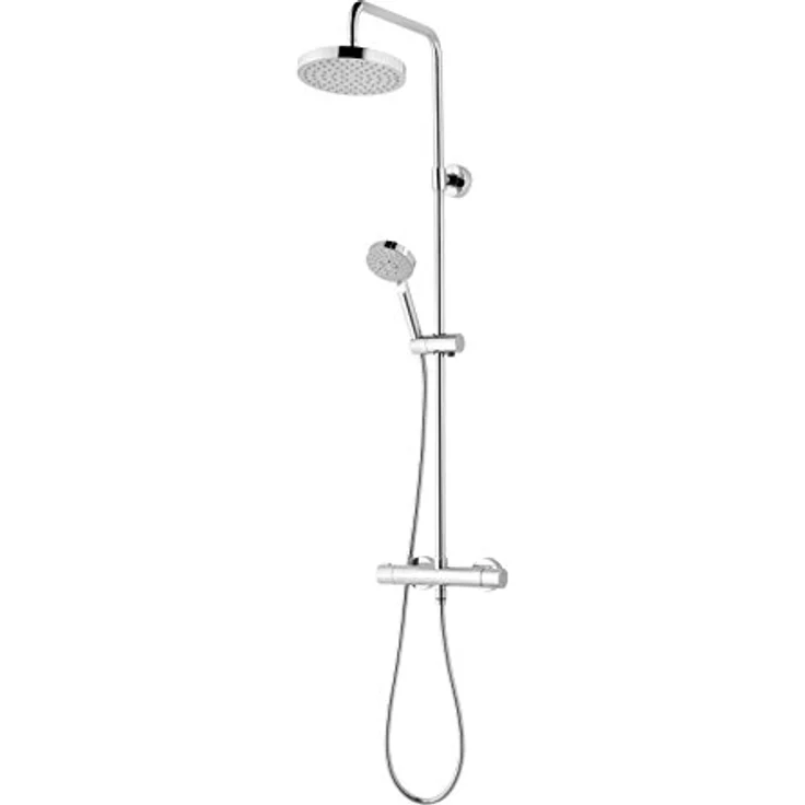 Schulte Duschsystem mit Sicherheits-Thermostat, Kopfbrause rund, verchromter Korpus aus Messing, Duschmaster Rain III mit Regendusche