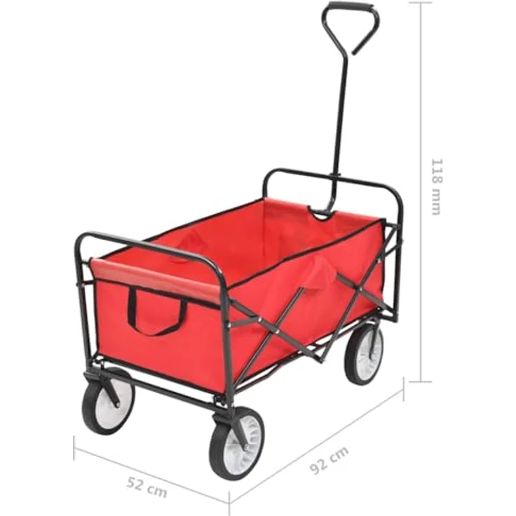 vidaXL Klappbarer Handwagen aus Stahl, 75 kg Tragkraft, rot, faltbar mit 360° drehbaren Vorderrädern – Bild 2