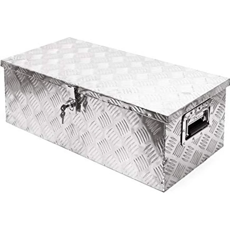 Wiltec Werkzeugbox Alu, 76x32x24,5 cm, silberne Transportbox mit Schlüssel und Haltegriffen, ideale Deichselbox für Werkzeuge – Bild 3