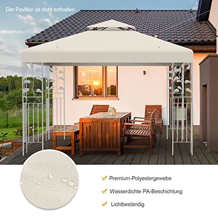 COSTWAY Pavillon-Schutzhülle Dachplane für Pavillon beige – Bild 3