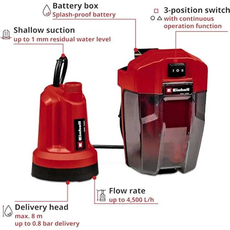 Einhell Power X-Change GE-SP 18 LL Li (1x4,0Ah) Klarwasser-Tauchpumpe 4500 l/h 8m – Bild 3