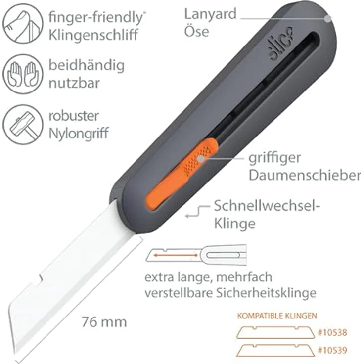 SLICE Cuttermesser Slice 10559, Manuelles Teppichmesser mit keramischer Klinge, 4 Schneidpositionen, robuster Nylon-Griff – Bild 4