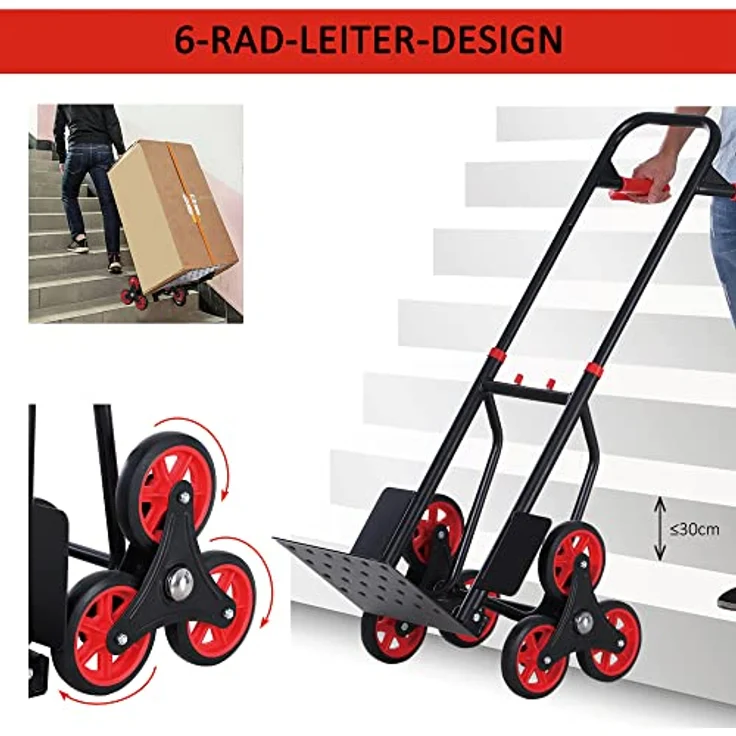 DURHAND Treppensteiger 150 kg Sackkarre Transportkarre Griff höhenverstellbar Klappbar Stahl 45 x 60 x 109 cm – Bild 5