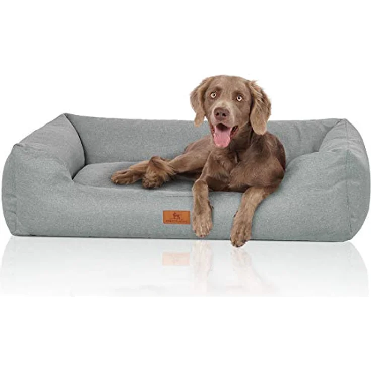 Knuffelwuff Hundebett Emma aus Velours mit feinem Handwebcharakter in Pastellfarben XL 105 x 75cm Petrol – Bild 1