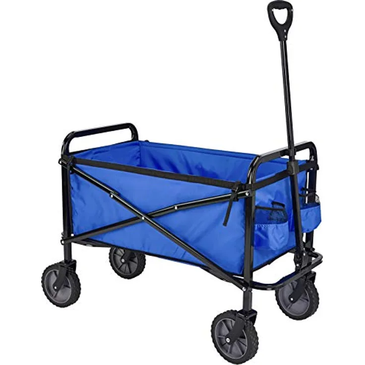 Amazon Basics Zusammenklappbarer Garten-Bollerwagen, faltbar mit Abdeckung, max. Tragkraft 120 kg, Blau
