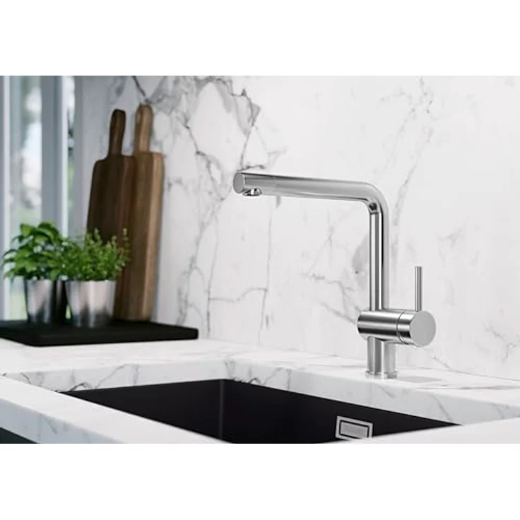 Blanco LINUS Küchenarmatur, Hochdruck Wasserhahn in satin dark steel mit 360° schwenkbarem Auslauf – Bild 2