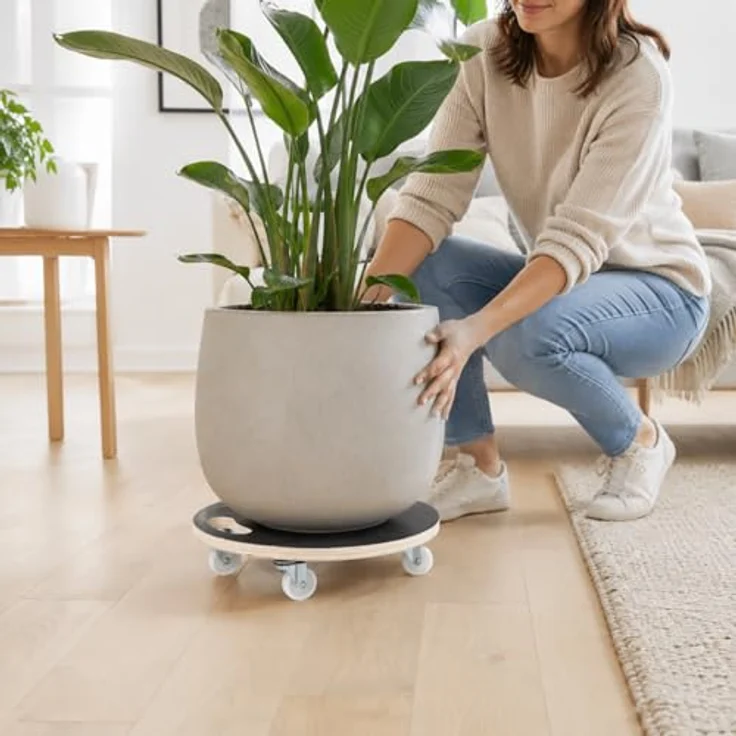 Green>it Home It® Pflanzenroller, 30 cm rund aus Holzoptik, 150 kg Tragkraft, 4 Rollen (2 mit Bremse), nachhaltiges Material – Bild 5