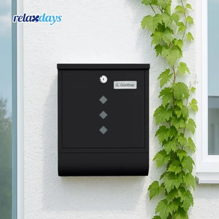 relaxdays Briefkasten mit Zeitungsfach, modernes Design aus pulverbeschichtetem Eisen, schwarz – Bild 2