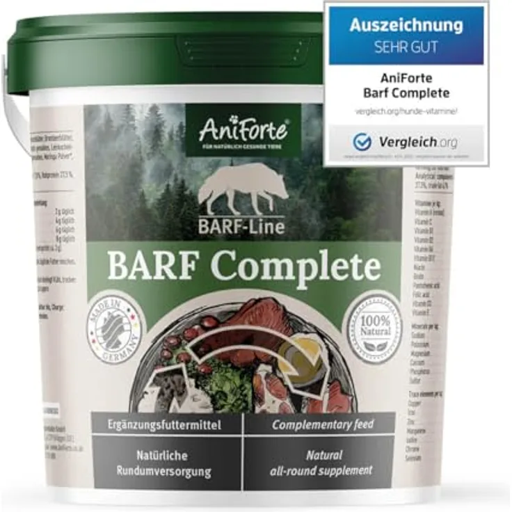 AniForte Barf Complete Pulver für Hunde 1kg - Natürliche Rundumversorgung, Reich an Mineralstoffen & Vitaminen, Ausgewogener Barf Zusatz