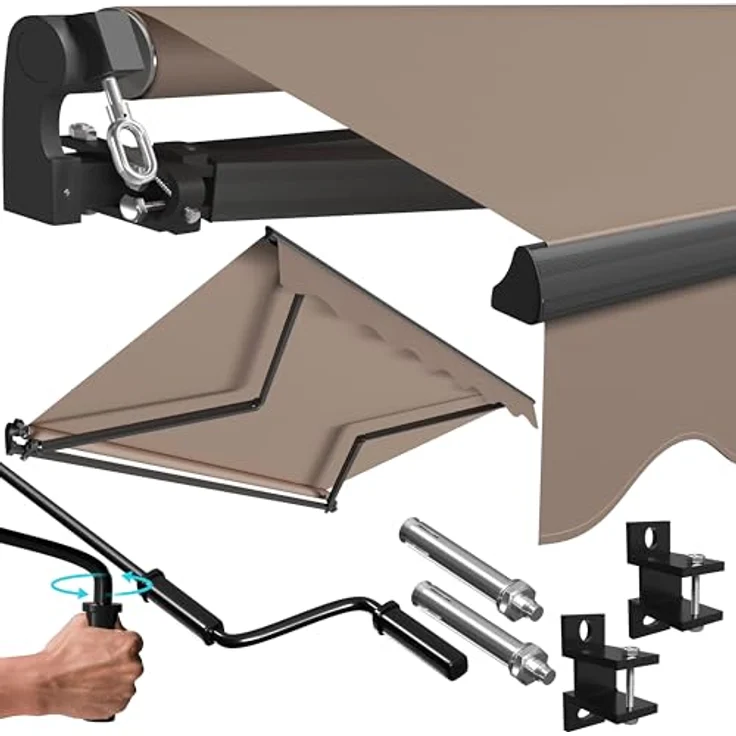 KESSER® Gelenkarmmarkise 250 x 200 cm, wasserabweisende Terrassenmarkise aus Alu/Polyester in Taupe mit Wandhalterung – Bild 1
