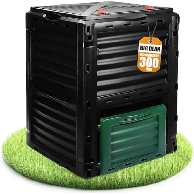 BigDean Schnellkomposter Garten 300 Liter, wetterfester Kunststoff in Schwarz mit grünen Details, UV-beständig und langlebig – Bild 1