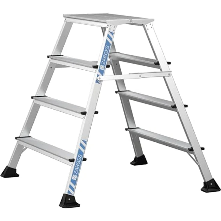 Zarges XLstep P, Podestleiter 2 x 4 Stufen, beidseitig begehbar, abriebfeste Holme, geeignet für Gitterrostflächen – Bild 1