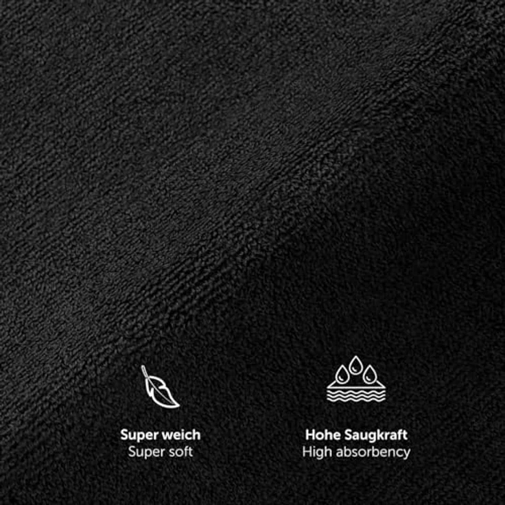 Blumtal Saunatuch, Schwarz, 80x200 cm, Oeko-Tex® Standard 100, 100% Baumwolle, 2er Set, Frottier mit Aufhängeschlaufe – Bild 4
