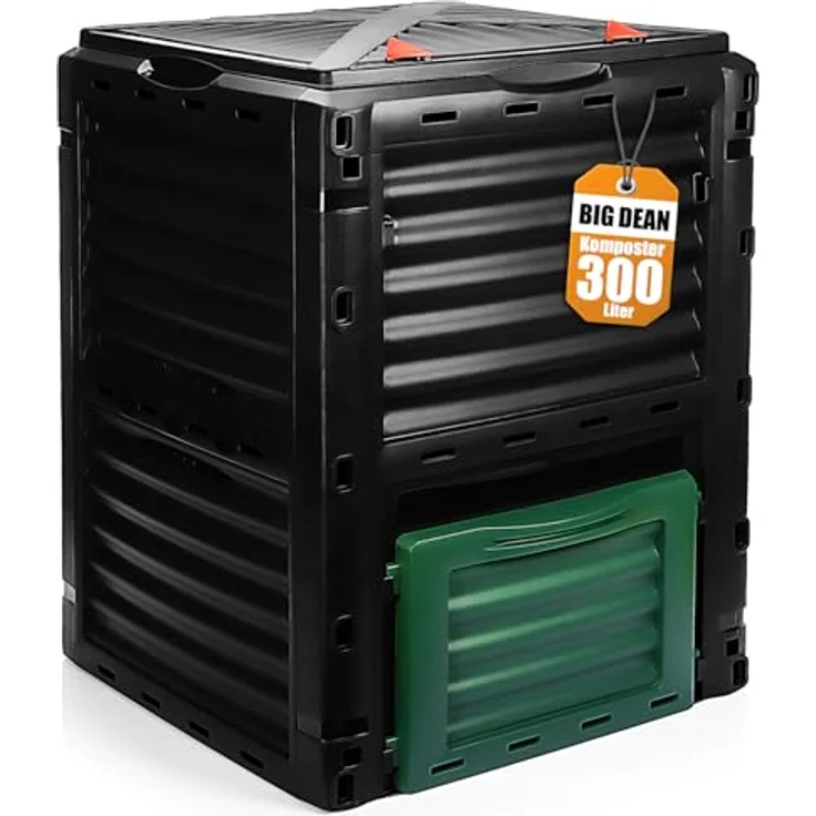 BigDean Schnellkomposter Garten 300 Liter, wetterfester Kunststoff in Schwarz mit grünen Details, UV-beständig und langlebig – Bild 9