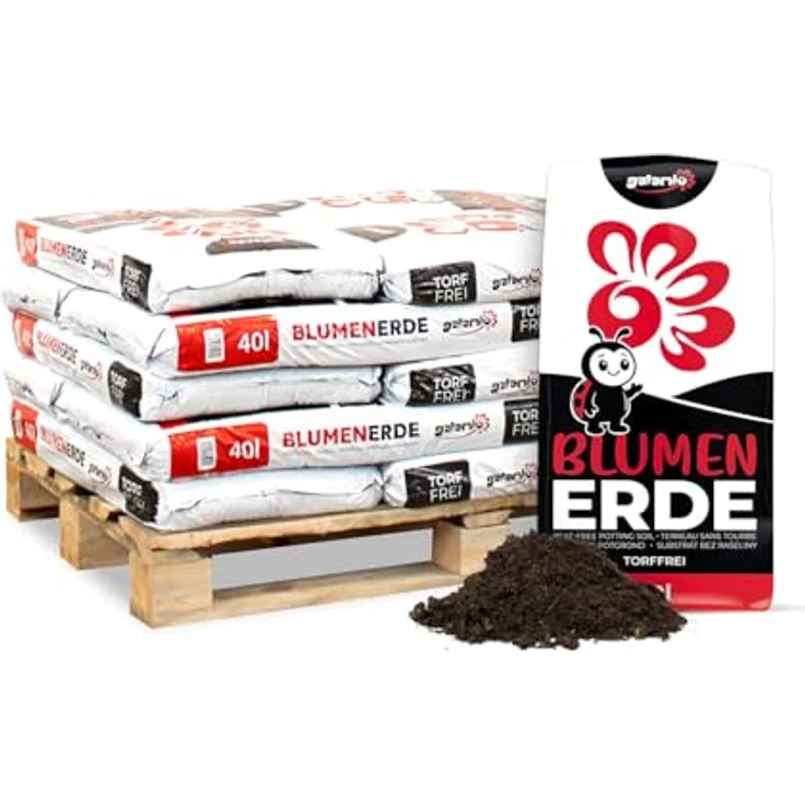 Galamio Blumenerde torffrei, Gebrauchsfertige Gartenerde in 1 Palette (15 x 40 l / 600 Liter) – Bild 1