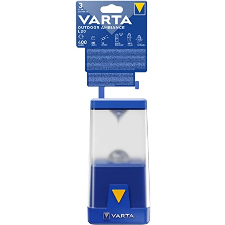 Varta Outdoor Ambiance Laterne L20, 400 Lumen, blau, spritzwassergeschützt, dimmbar, mit abnehmbarer Außenlinse, 6 Farbmodi – Bild 3