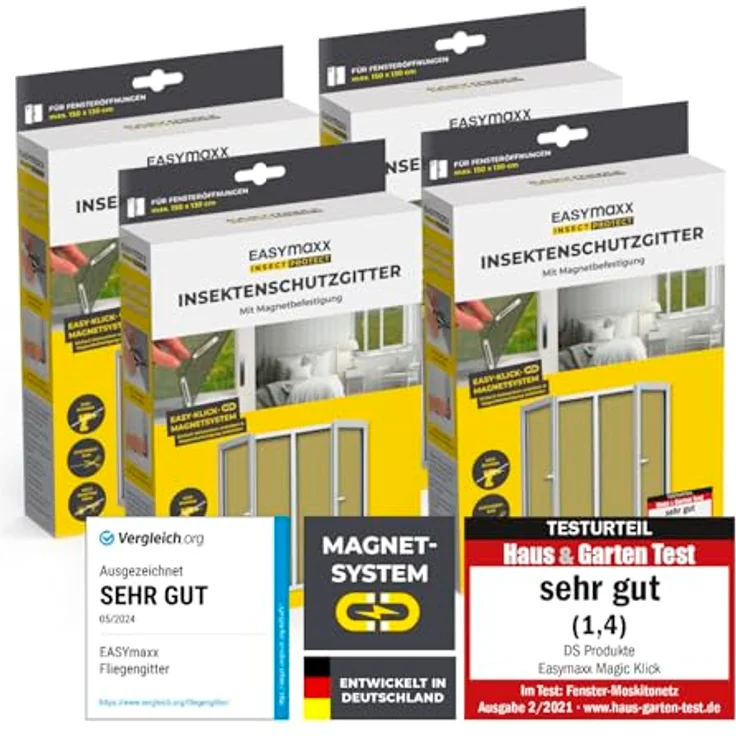 EASYmaxx Insektenschutz-Fensterrahmen Insect Protect Insekten- & Pollenschutzgitter 150 x 130 cm, (4-St), Moskitonetz zuschneidbar, Einfache Montage mit 12 Magneten, Weiß – Bild 11