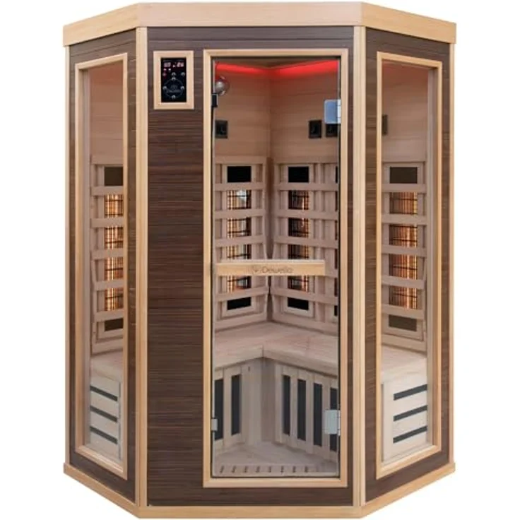 Dewello Infrarotkabine MONTREAL 120 Wärmekabine für 1 Person, 6 Vollspektrumstrahler, mit Farblichttherapie, Ionisator und Aromatherapie, Multimedia und USB-Anschluss, Ebenholz-Optik – Bild 3