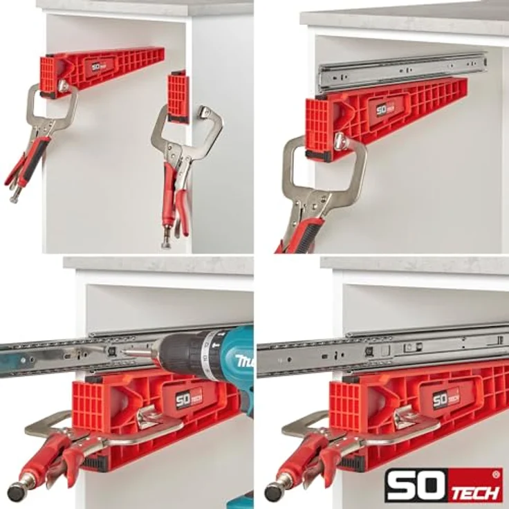 SO-TECH Montagehilfen für Schubladenauszüge, 1 Paar (links/rechts), 355 x 47,5 x 99,5 mm, rot, Einbauhilfe für Vollauszüge und Teilauszüge – Bild 5