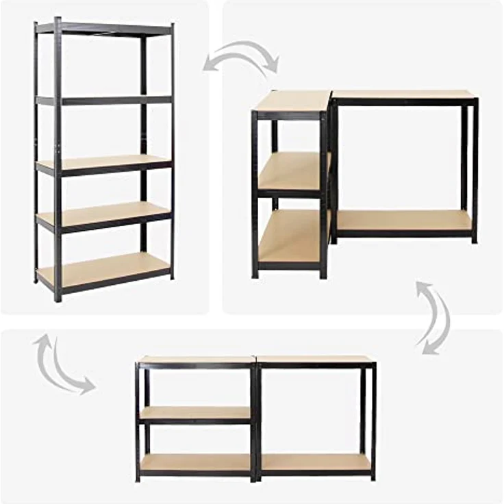 Proregal Schwerlastregal Mega Deal Ragnar, 180 x 90 x 40 cm, Traglast 175 kg pro Boden, 5 höhenverstellbare Böden, Steckmontage, Schwarz – Bild 5