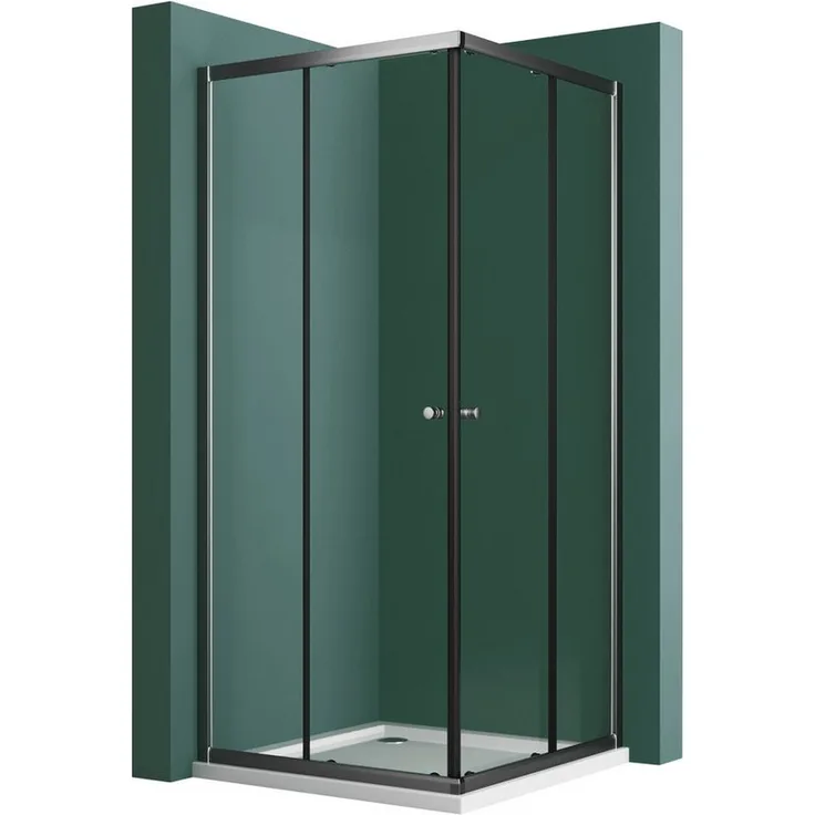 Hopibath Eckdusche 80x80 100x80 Eckeinstieg Duschkabine Schwarz H:185cm, BxT: 90x75 cm, 5mm Sicherheitsglas, Doppel Schiebetür, Alurahmen, 16 Türrollen