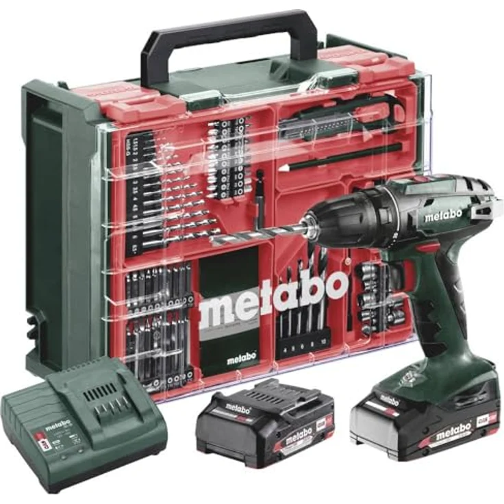 Metabo Akku-Bohrschrauber BS 18, 74-teilig Mobile Werkstatt mit integriertem Arbeitslicht und Gürtelhaken – Bild 1