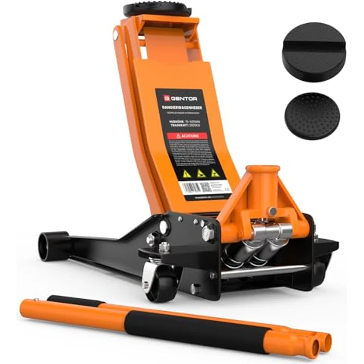 GENTOR Hydraulischer Wagenheber 3T Flach, Rangierwagenheber mit 75-505 mm Hubhöhe in Orange für PKW, SUV & Werkstatt – Bild 1