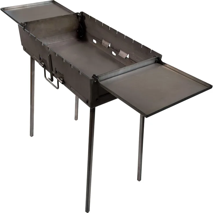 GOROCH Klappbarer Mangal Grill, Stahl 3 mm für 9 Spieße mit 2 klappbaren Seitentischen, stabil und ideal für Garten & BBQ