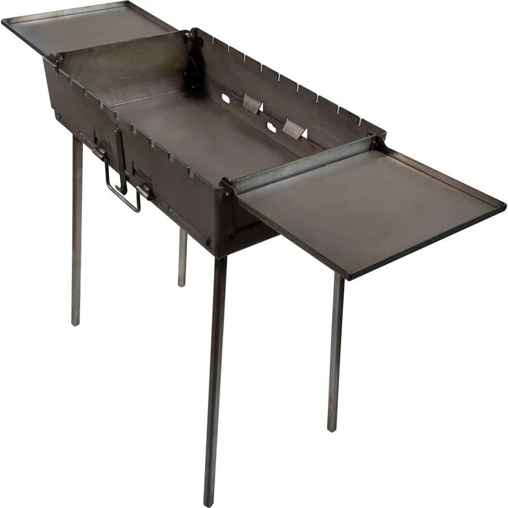 GOROCH Klappbarer Mangal Grill, Stahl 3 mm für 9 Spieße mit 2 klappbaren Seitentischen, stabil und ideal für Garten & BBQ