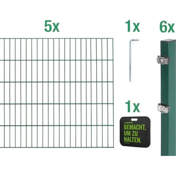 Alberts Doppelstabmatten Zaun, Komplettset zum Einbetonieren, Höhe 120 cm, Länge 10 m, grün, Pfosten 60x40 mm – Bild 2
