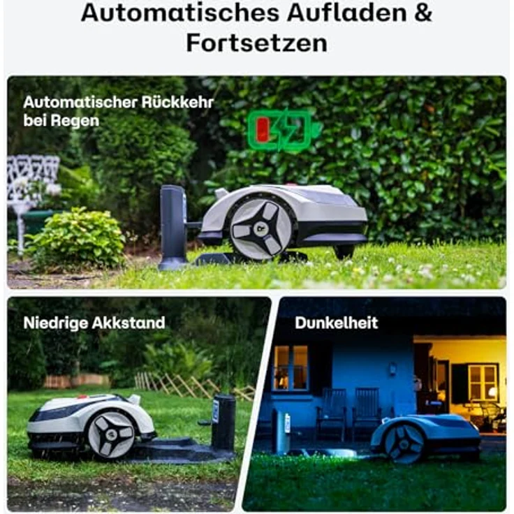 RoboUP Raccoon 2 SE, Rasenmäher Roboter ohne Begrenzungskabel, KI-gesteuert, max. 600㎡, 5Ah Schnelllade-Akku, App-Steuerung, 3-8cm Schnitthöhe, 20° Steigung, flüsterleise 56 dB – Bild 9