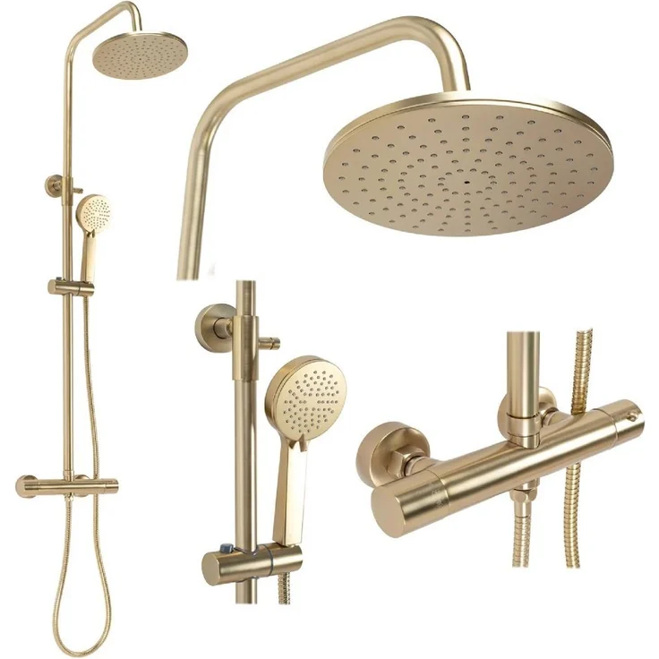 wohnwerk.idee Duschsystem Dusche Regendusche Duschgarnitur mit Thermostat Parot Matt Gold, 2 Strahlart(en) - Preisvergleich – Bild 1