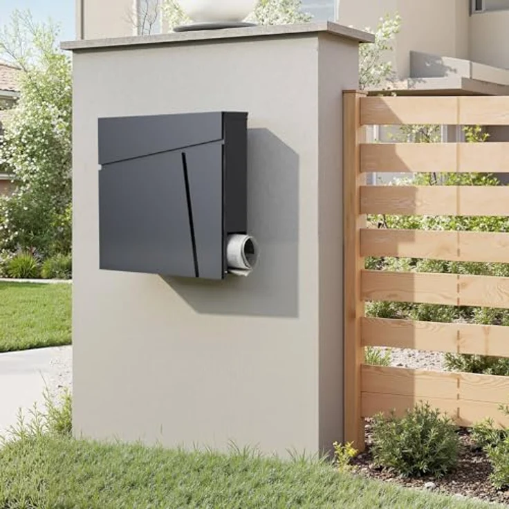 Moderner Design Briefkasten V23 Anthrazit Wandbriefkasten pulverbeschichtet Zeitungsrolle – Bild 3