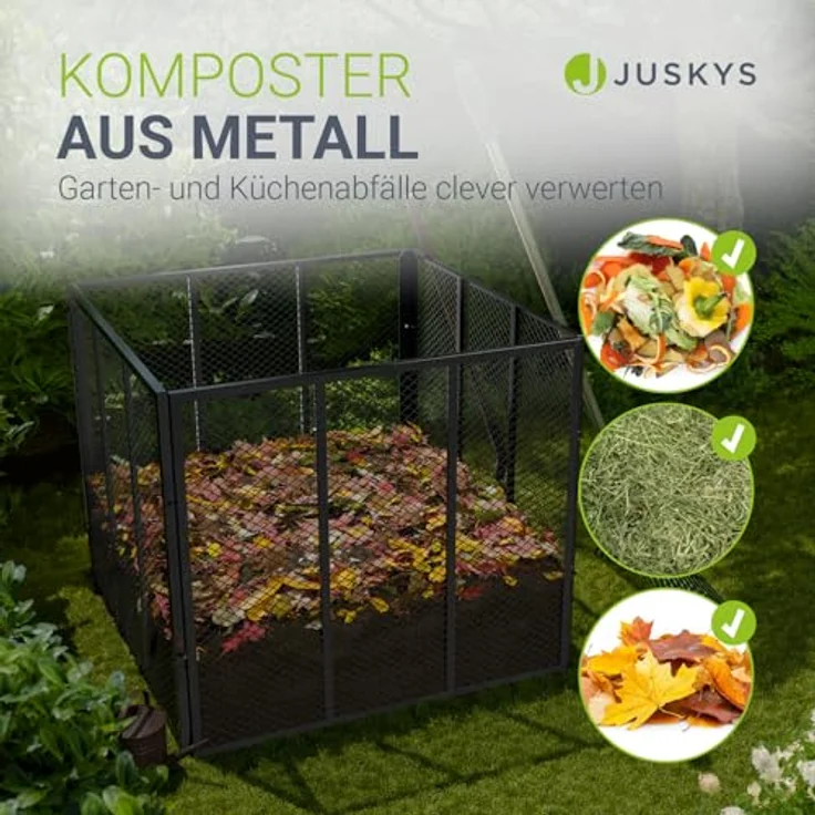 Juskys Metall Komposter 450 L, verzinkter & pulverbeschichteter Stahl, wetterfest mit Gitterrahmen-Belüftung, schnelles Kompostieren – Schwarz – Bild 2