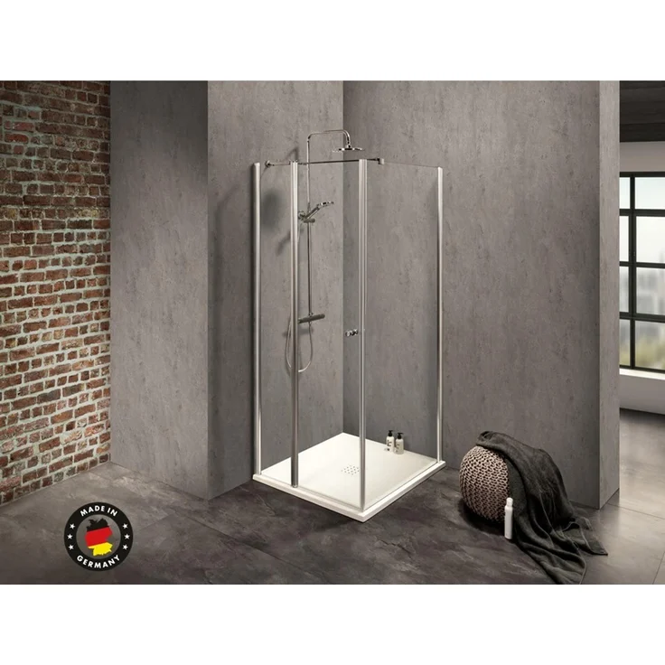 Dusbad Vital 2 Duschkabine, Duschabtrennung mit Drehtür links und Duschwand rechts, 2000 mm Höhe, 6 mm Einscheibensicherheitsglas, verstellbar bis 25 mm, Chromoptik, Nano-Glasbeschichtung
