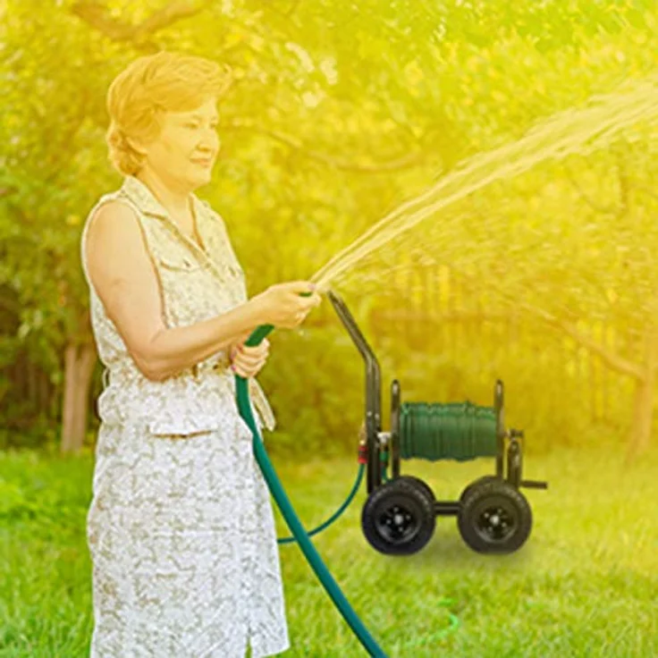 Relaxdays Schlauchwagen Metall, 1/2" & 3/4" Anschluss, fahrbare Schlauchtrommel, bis 75 m Schlauch, 4 Räder, schwarz – Bild 5