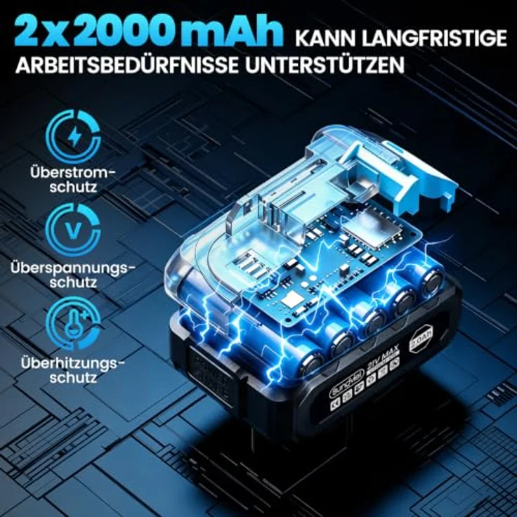 Bundviel Akku-Schlagbohrschrauber Set, 21V bürstenloser Motor mit 65 Nm, 2x 2000mAh Akkus, 25+3 Drehmomentstufen, 10-mm Schnellspannbohrfutter, 29-teiliges Zubehör – Bild 6