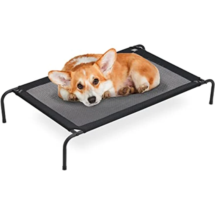Relaxdays Hundeliege Outdoor, erhöhtes Hundebett bis 35 kg, HBT: 19x111x65 cm, Hunde Feldbett Garten & Camping, schwarz – Bild 1