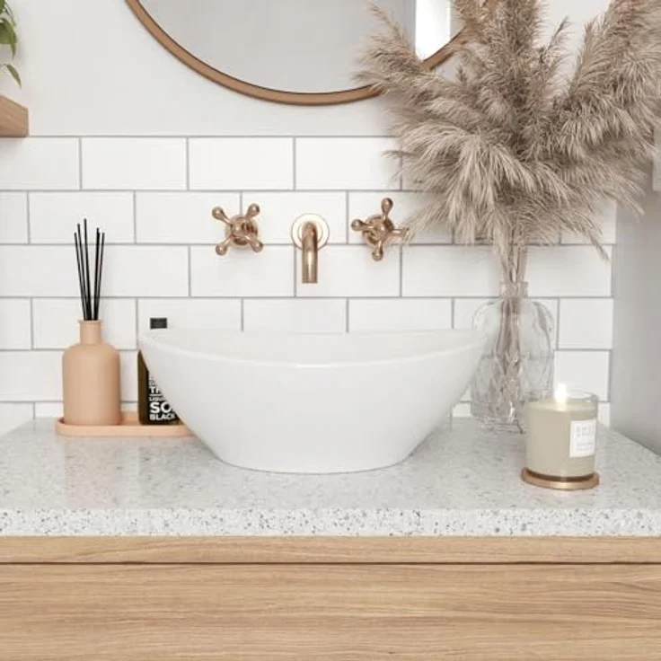 Rea Aufsatzwaschbecken SOFIA WHITE, Keramik Waschschale für Badezimmer, 345 mm breit, 410 mm lang, 150 mm hoch, Weiß – Bild 4