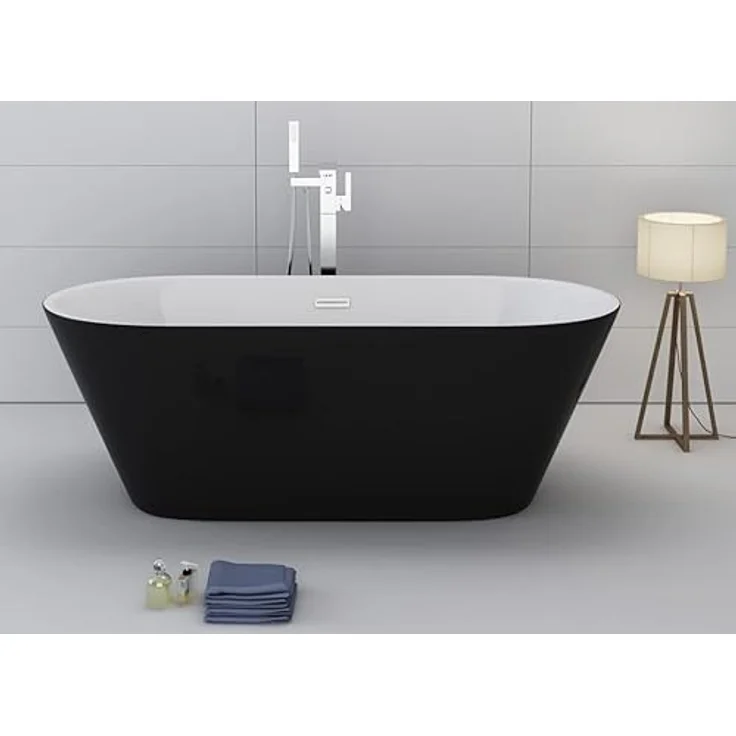 Jet-Line Badewanne LAUSANNE II schwarz (170 cm, 80 cm) - Freistehende Design Badewanne mit Acryl und Fiberglas für optimale Stabilität und Wärmespeicherung – Bild 2