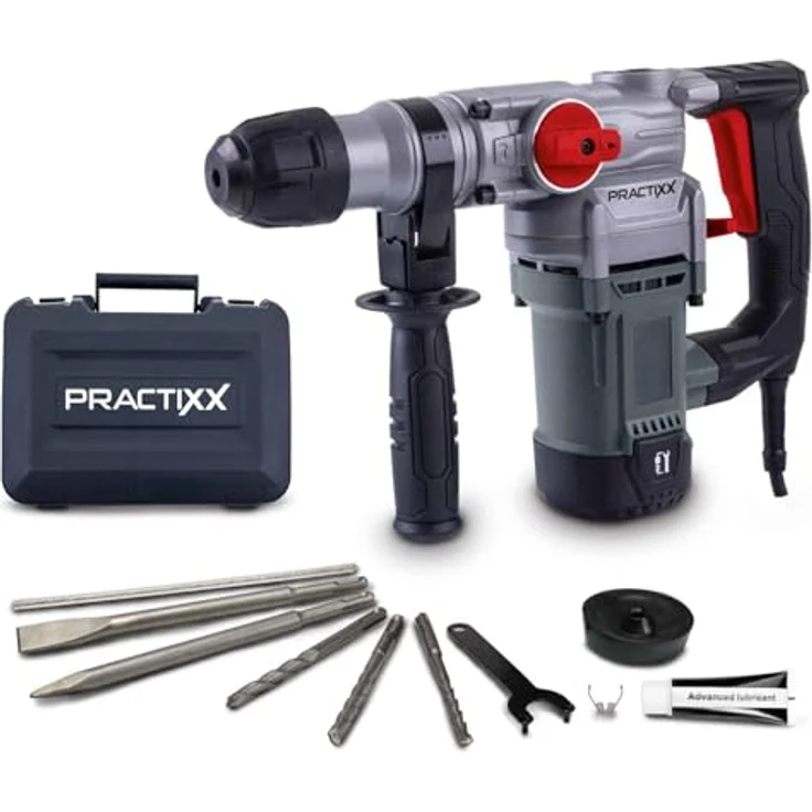 Practixx 3in1 Bohrhammer PX-BH-5, Abbruchhammer mit 5 Joule & 1050W, 28mm Bohrleistung in Beton, SDS-Plus Aufnahme, inkl. 3 Bohrer, Koffer, Spitz- & Flachmeißel – Bild 1