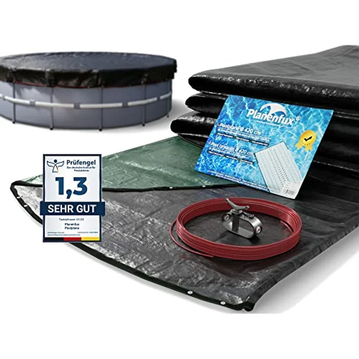 Planenfux® Winter Poolabdeckung rund für Ø 366 cm (320-366cm) | 2-in-1 Poolplane aus 200g/m² PE Material | UV-resistente Sommer & Winter Solar Abdeckplane | Ø420cm Pool Winterabdeckung – Bild 1