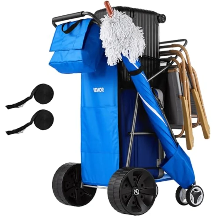 VEVOR Strandwagen Trolley mit Vollgummirädern (10 Zoll), faltbar, Isoliertasche & Schirmhalter, 75 kg belastbar für bis zu 4 Strandstühle - ideal für Camping & Angeln – Bild 1