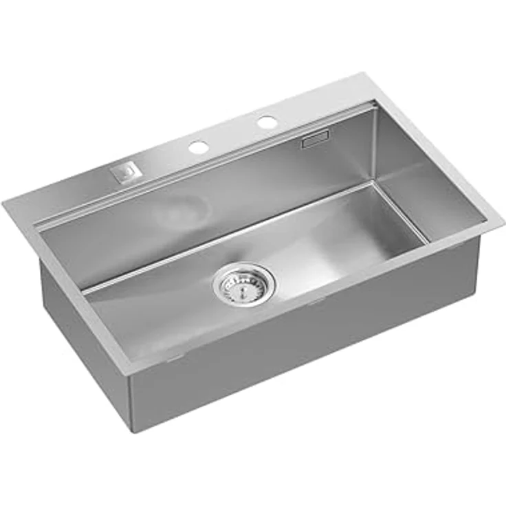 QUADRON BURT 110, 1-Becken Küchenspüle aus Glas & gebürstetem Edelstahl, Größe 76 x 49 x 21 cm mit Siphon – Bild 2