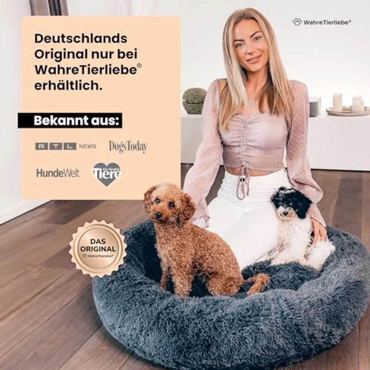 Wahre Tierliebe Hundebett Fluffy Wolke - Das Original, mit waschbarem Bezug, Flauschiges Hundebett für große, mittelgroße & kleine Hunde – Bild 5