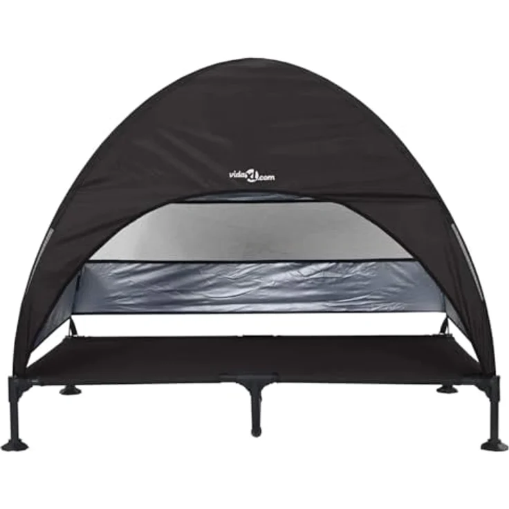 vidaXL Erhöhtes Hundebett mit Abnehmbarem Dach, Schwarz XL Stahl, Wetterfest und Faltbar für Outdoor-Aktivitäten – Bild 4